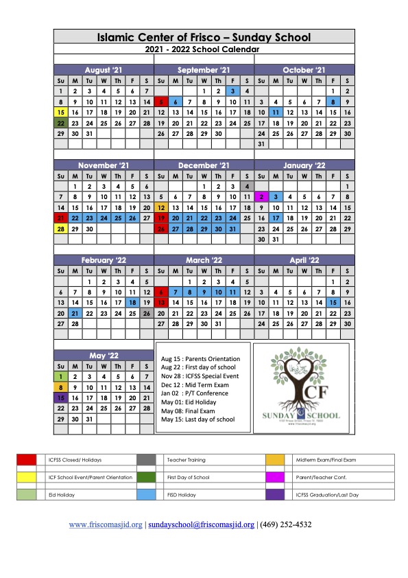 Schedule Calendar Frisco Masjid
